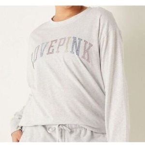 PINK Victoria's Secret Campus Long Sleeve
Shine Bling Crew Shirt Medium Gray